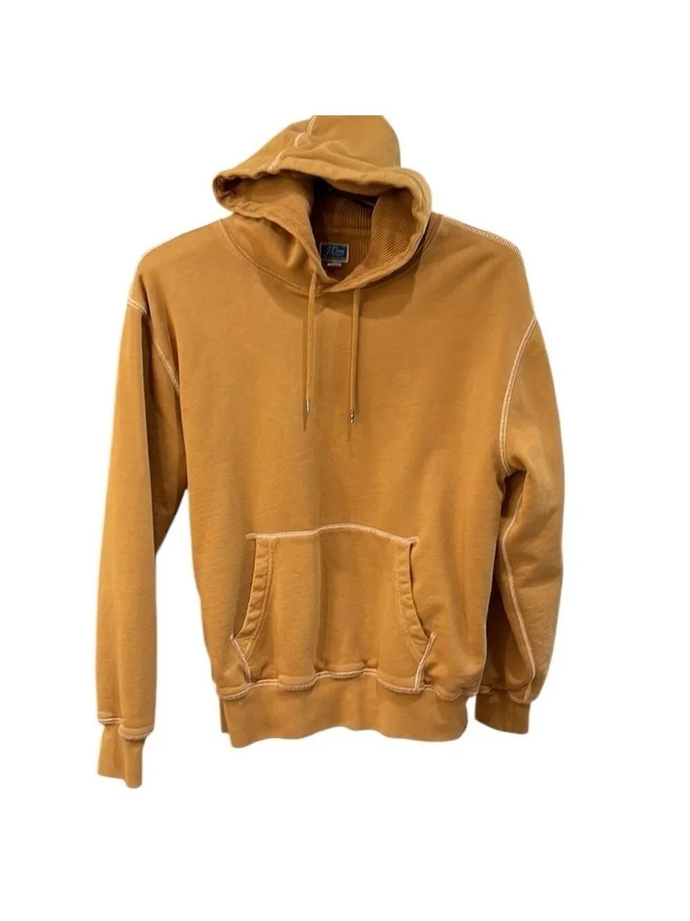 J. Crew Garment Dyed Thermal Lined Pullover Hoodie SZ M Distant Plains Mustard